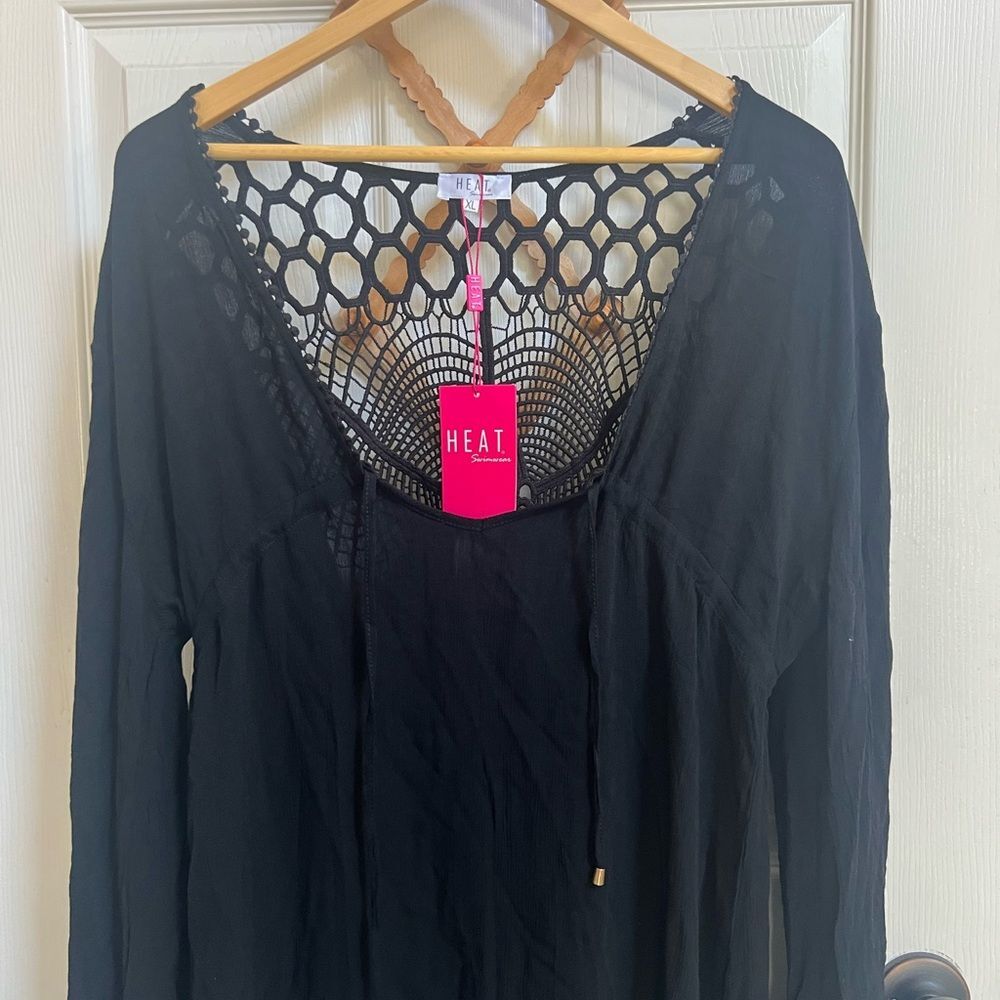 Heat Swimwear Black Crochet Back Tie Cover up XL new with tags, Resortwear, Pool - Picture 4 of 6